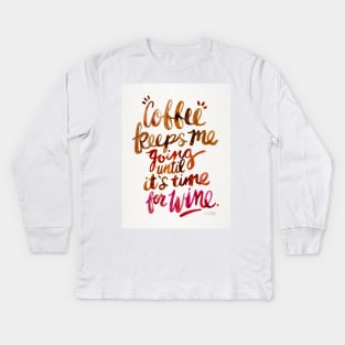 Brown Coffee and Wine Kids Long Sleeve T-Shirt